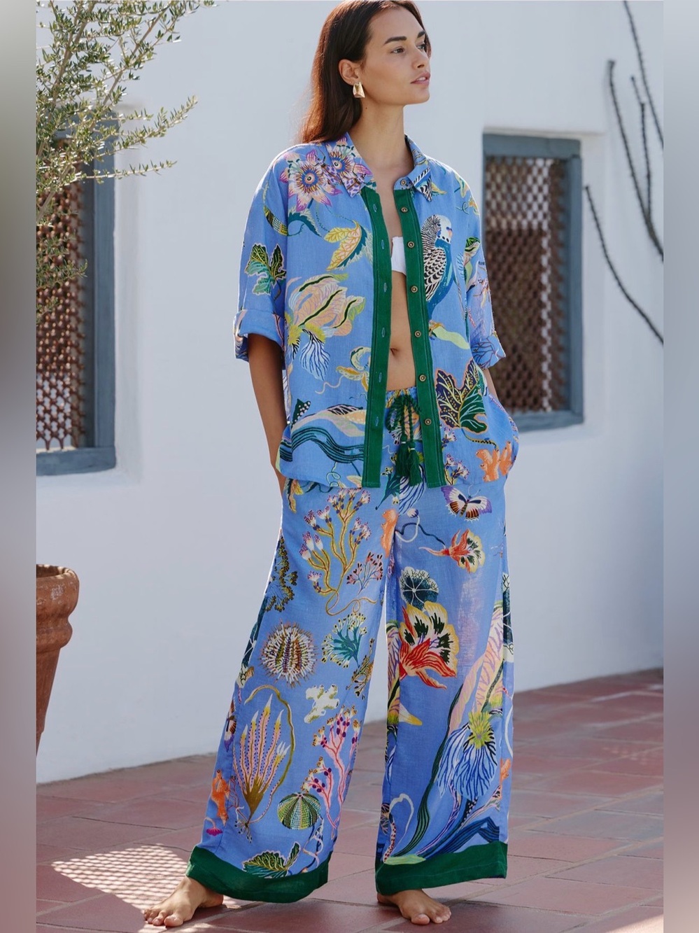 Anthropologie Celandine x Sarah Gordon Linen Blend Wide-Leg Pants NWT
